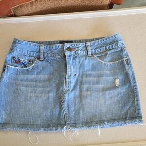 Aeropostale Denim Mini Skirt with Frayed Hem
